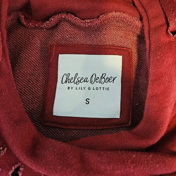 Chelsea DeBoer by Lily & Lottie Distressed Hooded Sweatshirt- Maroon- Size S - Picture 5 of 8